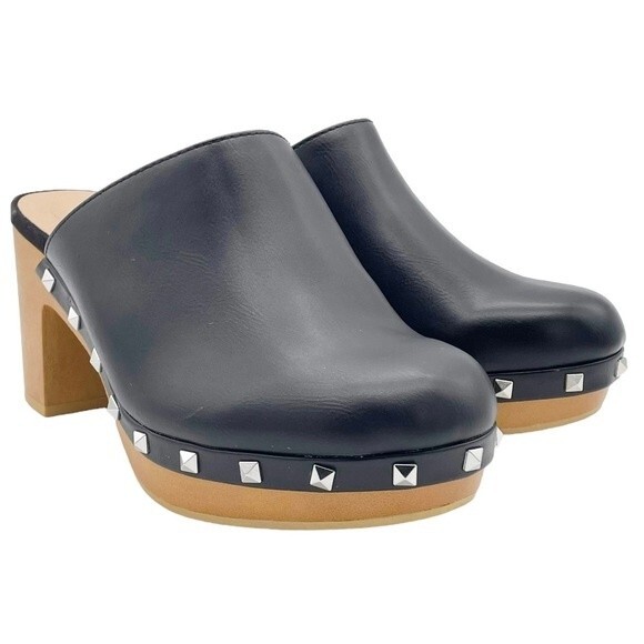 NWT Torrid Platform Studded Black Faux Leather Wooden Heel Mule Size 6.5 WW NEW - Picture 8 of 16